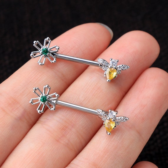 Flower Nipple Ring/bee Nipple Piercing/nipple Jewelry/316l Etsy