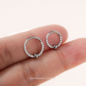 16g Septum Rings/CZ Cartilage Hoop/Silver ball Septum Clicker/Daith Hoop/Helix Earing/Tragus jewelry/Conch Piercing Jewelry/Daily Ring