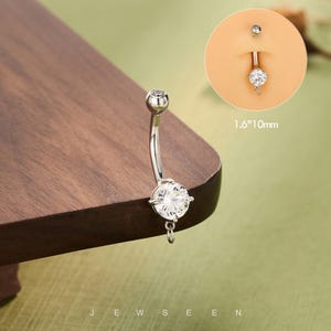 Piercing para ombligo de plata 925 con aro • Piercing de ombligo con circonita cúbica de 14G • Joyería para ombligo intercambiable para personalizar