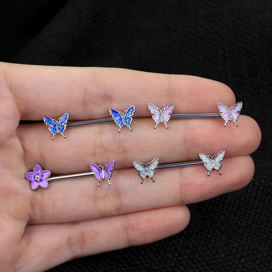 Nipple Barbell 14g Nipple Piercing Butterfly Nipple Jewelry Etsy