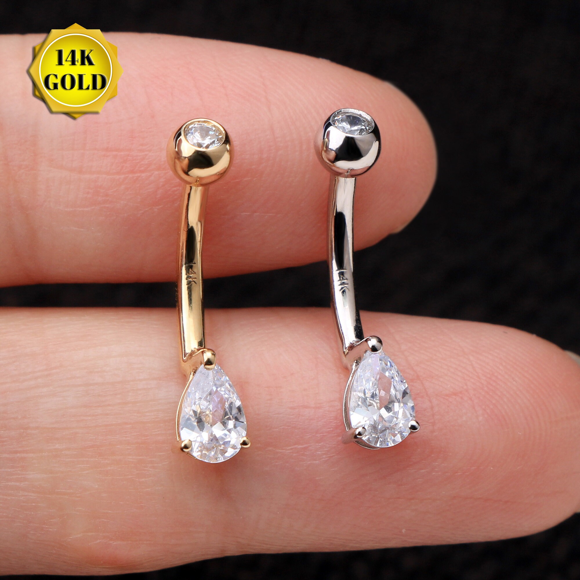 Teardrop Belly Button Rings Belly Piercing 14K Solid Gold Etsy