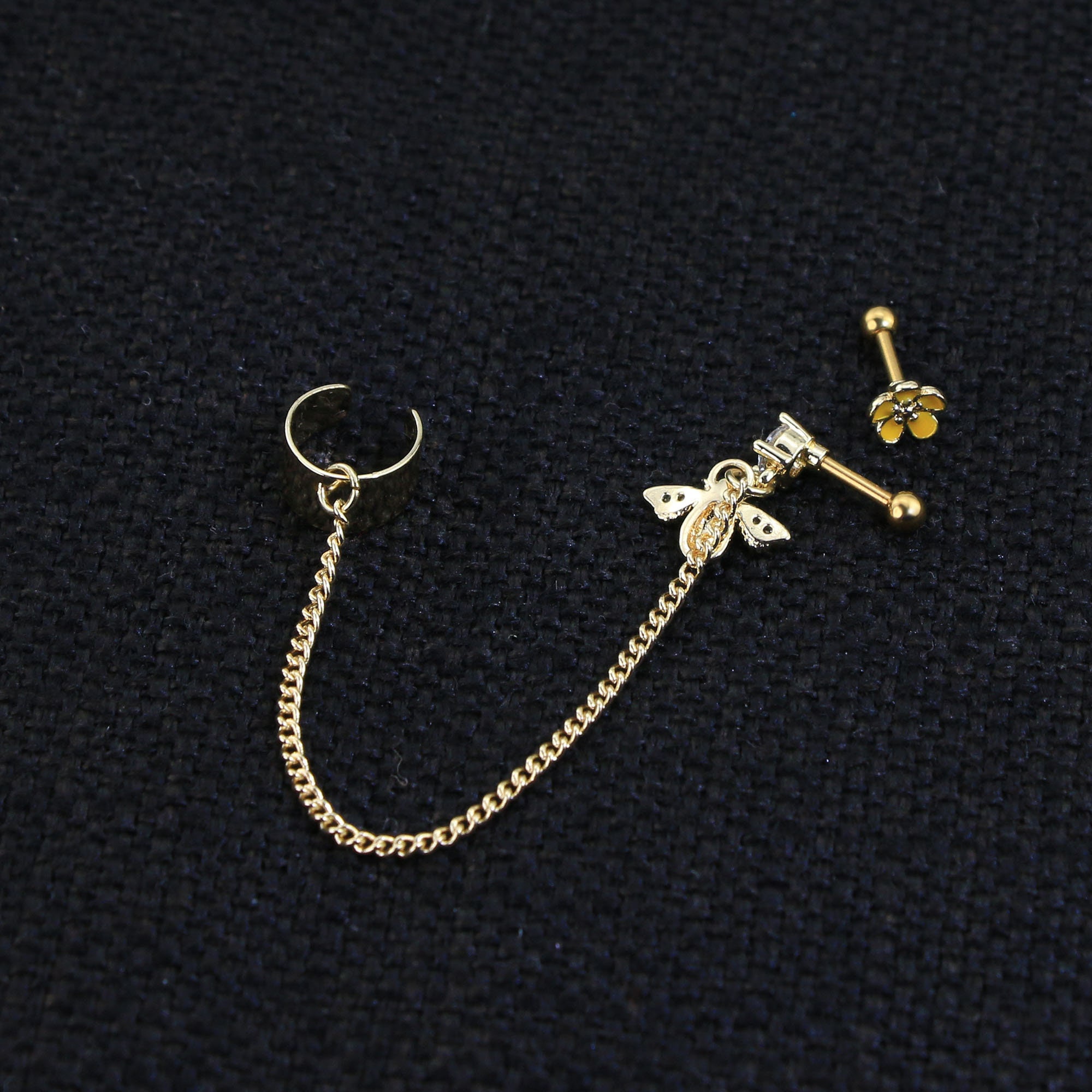 16g Cartilage Chain Earrings Ear Cuff Double Piercing Earrings Etsy