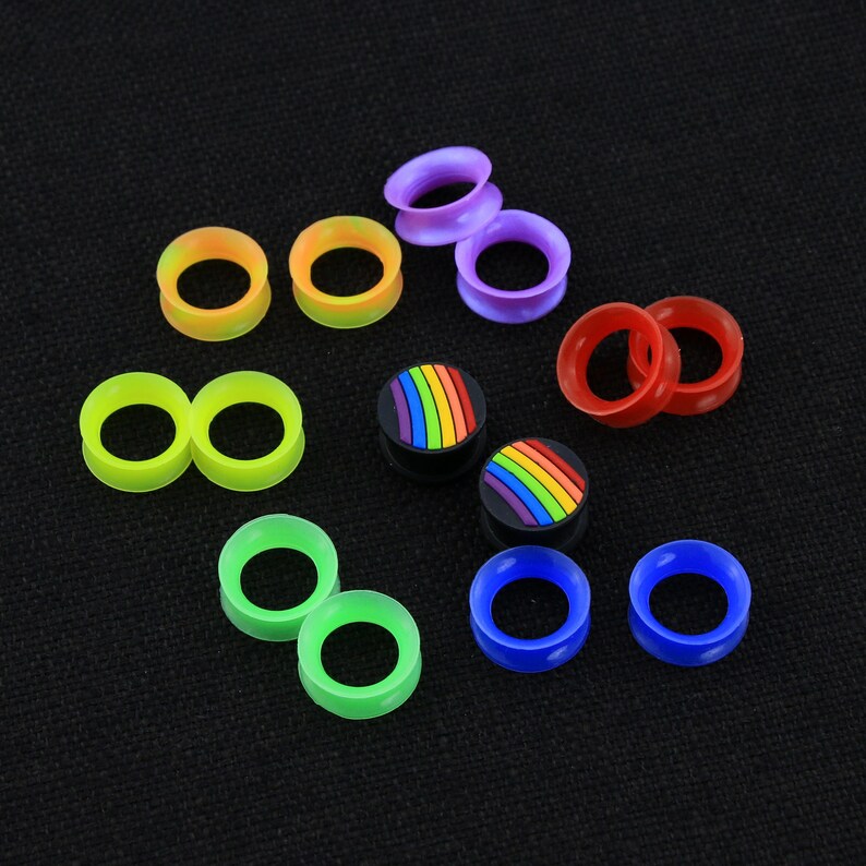 14pcs Soft Silicone Tunnels/3d Rainbow Ear Gauge/double Flared Etsy