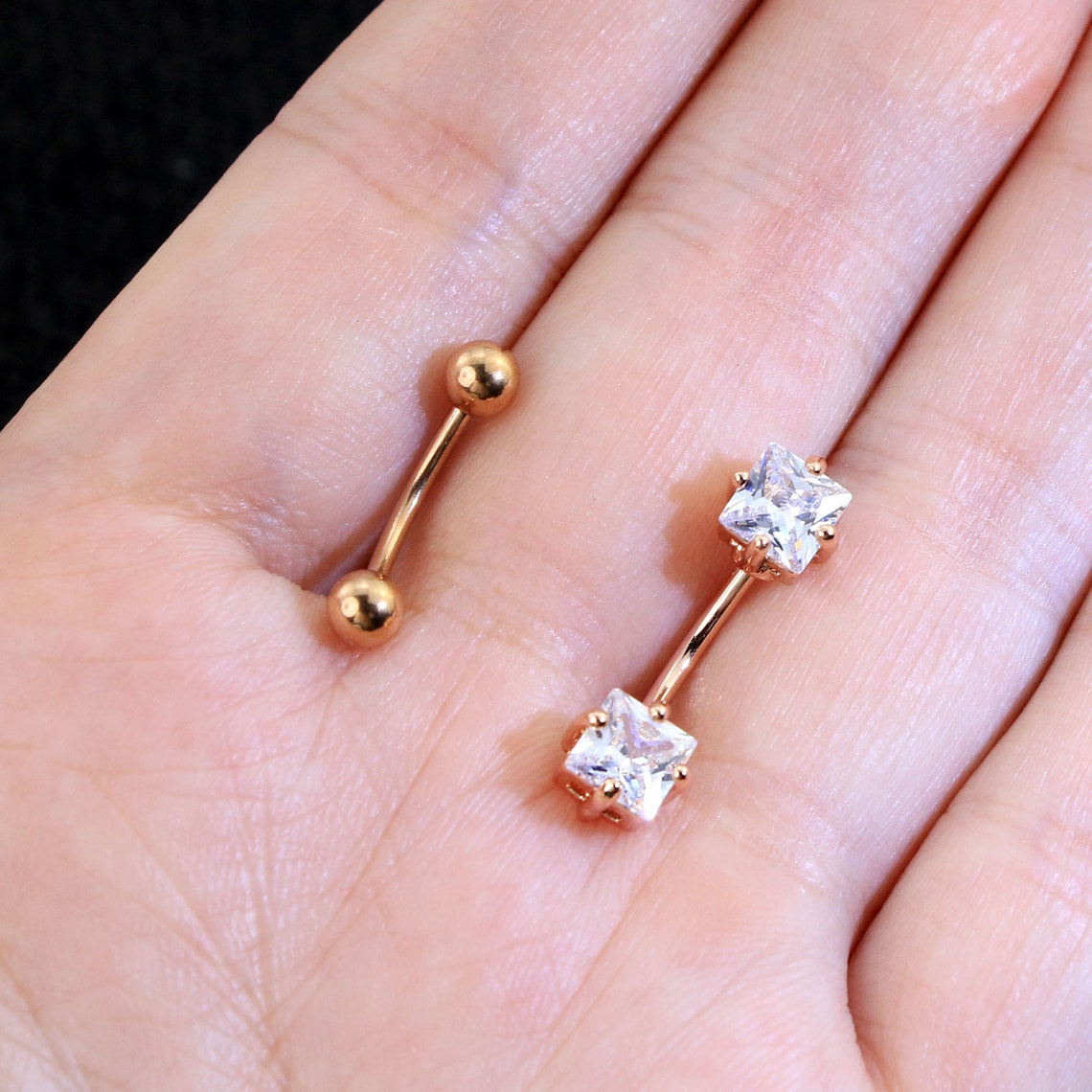 2PCS 16G Small Belly Button Rings/square Sparkling CZ Curved Etsy