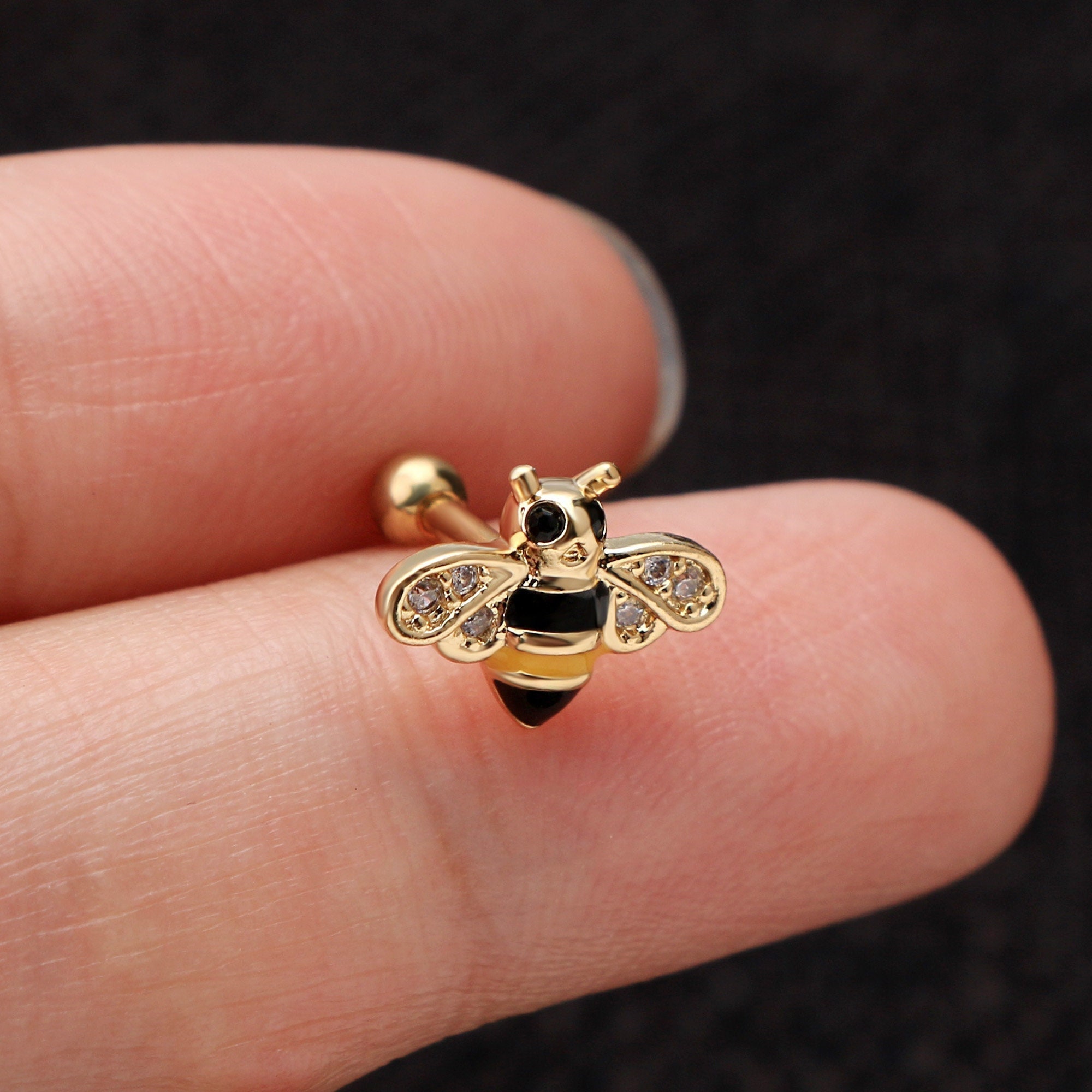 16G Golden Bee Stainless Steel Cartilage Stud Earring/Cartilage Piercing/Helix Piercing/Tragus Studs/Bee Jewelry/Valentines Gifts for her