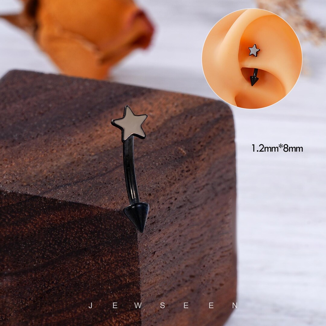 Star Rook Piercing 16G Titanium Black Star Rook Earring/curved Barbell/eyebrow Ring/daith ...
