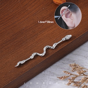 14G 16G Snake Industrial Barbell/Industrial Ring/Threaded Industrial Earrings/Industrial Piercing/Industrial Bar/Industrial Jewelry/38mm
