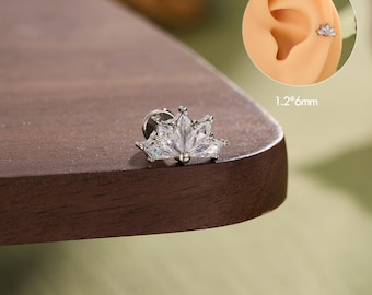 Ultra High Quality Solid Pure Titanium Starburst CZ Labret Stud • 16G Hypoallergenic Helix Tragus Cartilage Piercing Jewelry