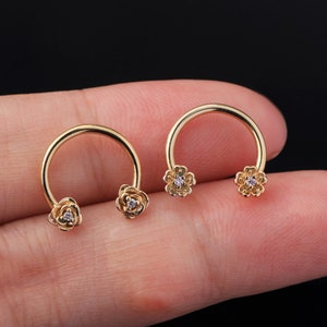 16G Floral Septum Ring/Horseshoe Hoop/Helix Earring/Nose Ring Hoop/Daith/Tragus Piercing/Cartilage Earring/Valentines Gifts for her