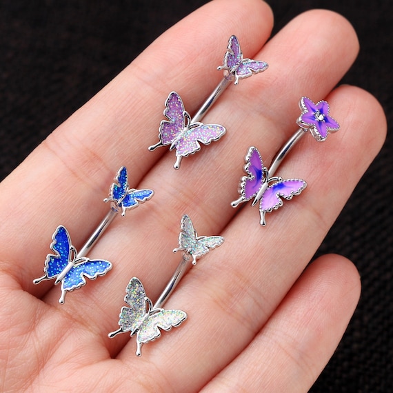 Blue butterfly belly ring deals