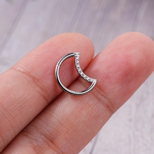 Titanium Moon Hoop/Daith Earring/Daith Clicker/Helix Piercing/Tragus Earring/Cartilage Hoop/Moon Jewelry/Daith Hoop/Hinged Clicker