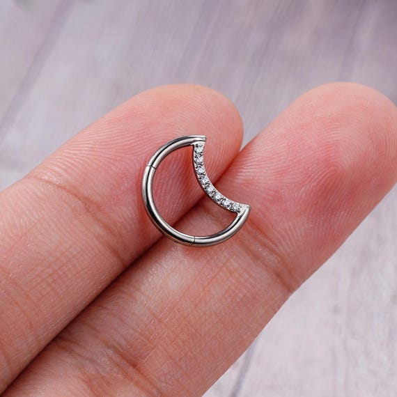 Titanium Moon Hoop/Daith Earring/Daith Clicker/Helix Piercing/Tragus  Earring/Cartilage Hoop/Moon Jewelry/Daith Hoop/Hinged Clicker