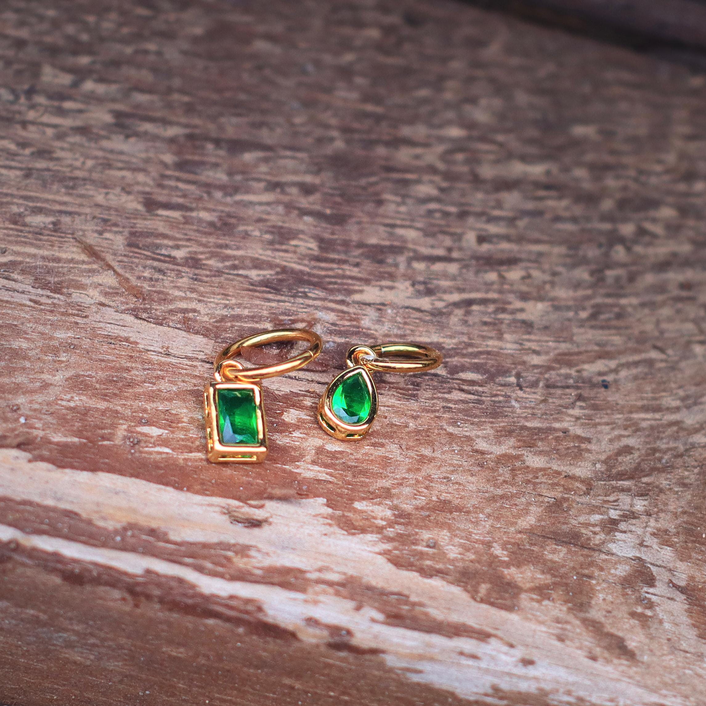 Dangle Hoop Rook Earing 16G Emerald Crystal Rook Piercing/dangle Rook Earrings/teardrop Huggie ...