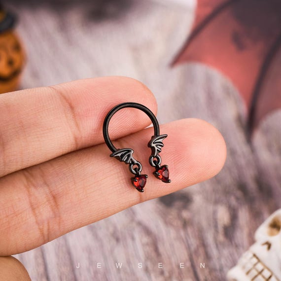 16g Evil Devil Septum Ring Halloween Piercing | Black Geometric