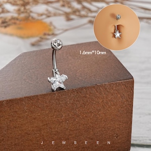 14G Star Belly Ring: Stainless Steel Navel Piercing