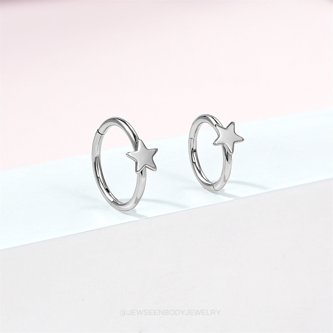 16g 18G 20g Star Hoop/daith Earring/nose Ring/helix Piercing/tragus Earring/cartilage Hoop/star Jewelry/daith Hoop/hinged Clicker - Etsy Japan