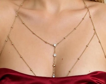 Body Chain, Bra Jewelry, Crystal Body chain,  Adjustable Stainless Steel Belly Chain, Beach Body Jewelry, Festival Jewelry Summer
