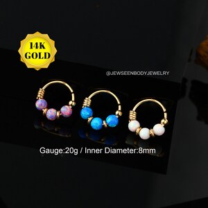 14K Solid Gold Nose Ring Hoops,20G Nose Piercing Jewelry,Opal Cartilage Hoop,Tiny Helix Earring,Daith,Tragus,Conch Earring,Septum Ring