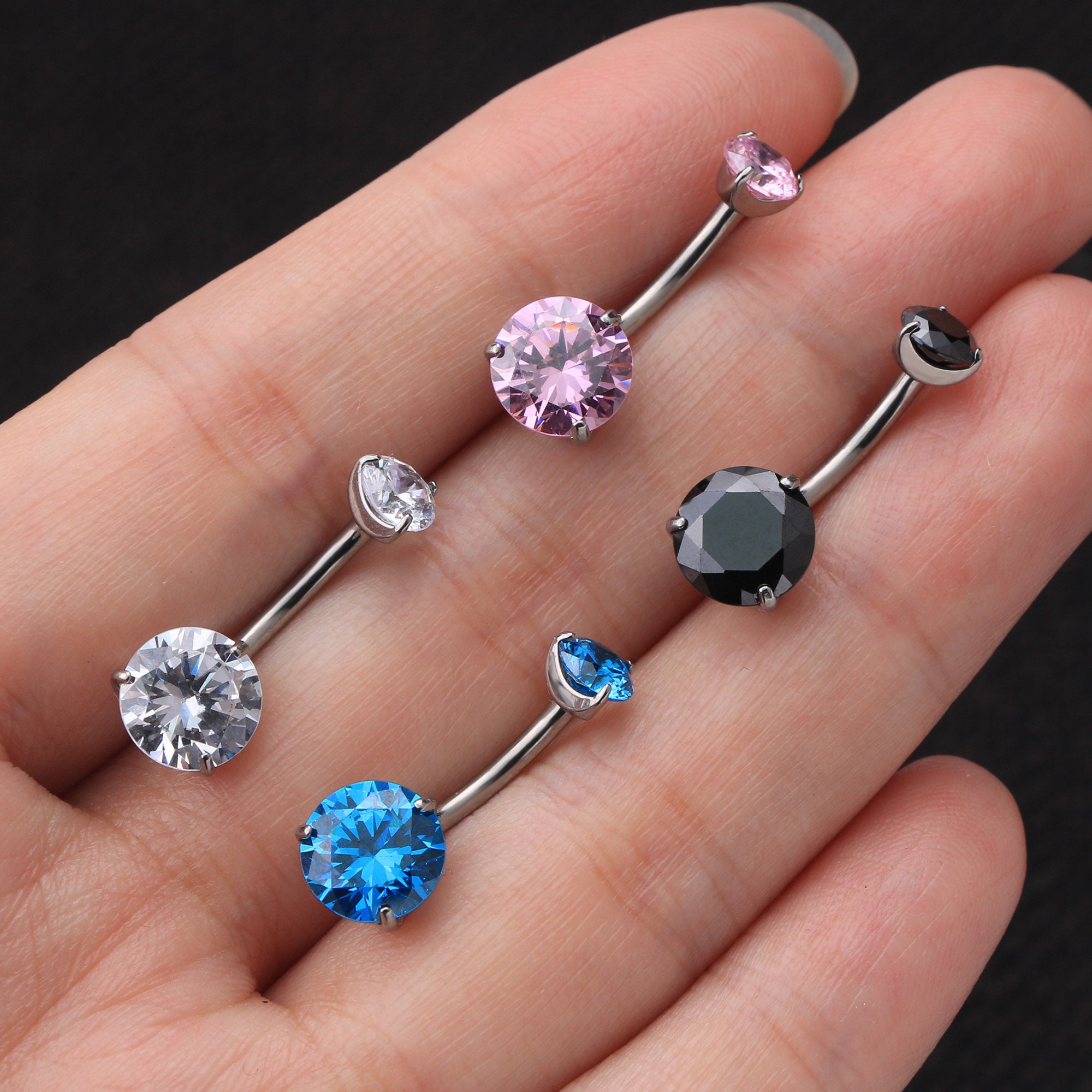G23 Solid Titanium Belly Button Ring/ 14G Double CZ Navel Etsy