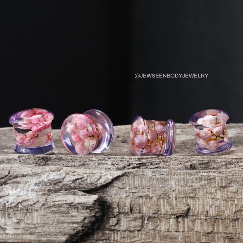 2PCS Real Flower Ear Gauges/Ear Plugs/Ear Tunnels/Ear Plug and Gauges/Resin Ear Tunnels/Flower Plug Earrings/Gift for Her/valentines day image 6