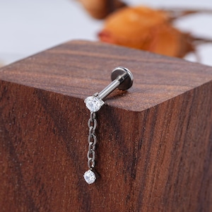 16g Dangle Cartilage Piercing/Flat back Earring/Internal threaded Jewelry/Dangle gem/Tragus Stud/Helix Stud/Cartilage Stud/Conch Piercing