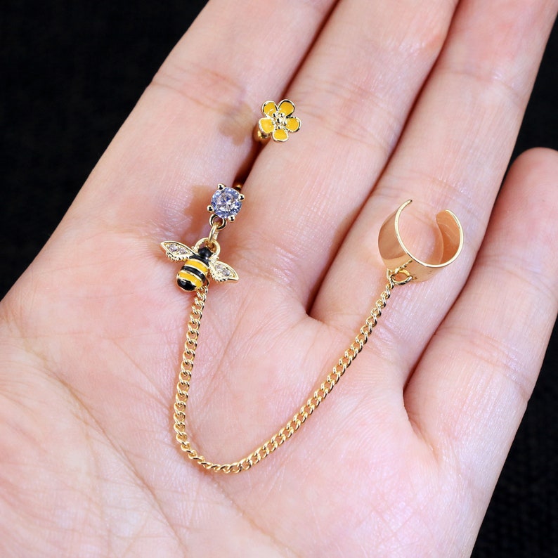 16G Cartilage Chain Earrings Ear Cuff Double Piercing Earrings Etsy