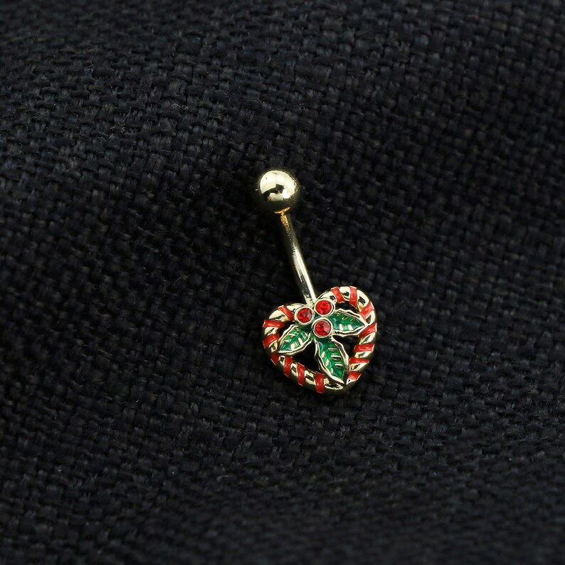 14G Christmas Belly Button Ring/heart Belly Barbell/navel Etsy