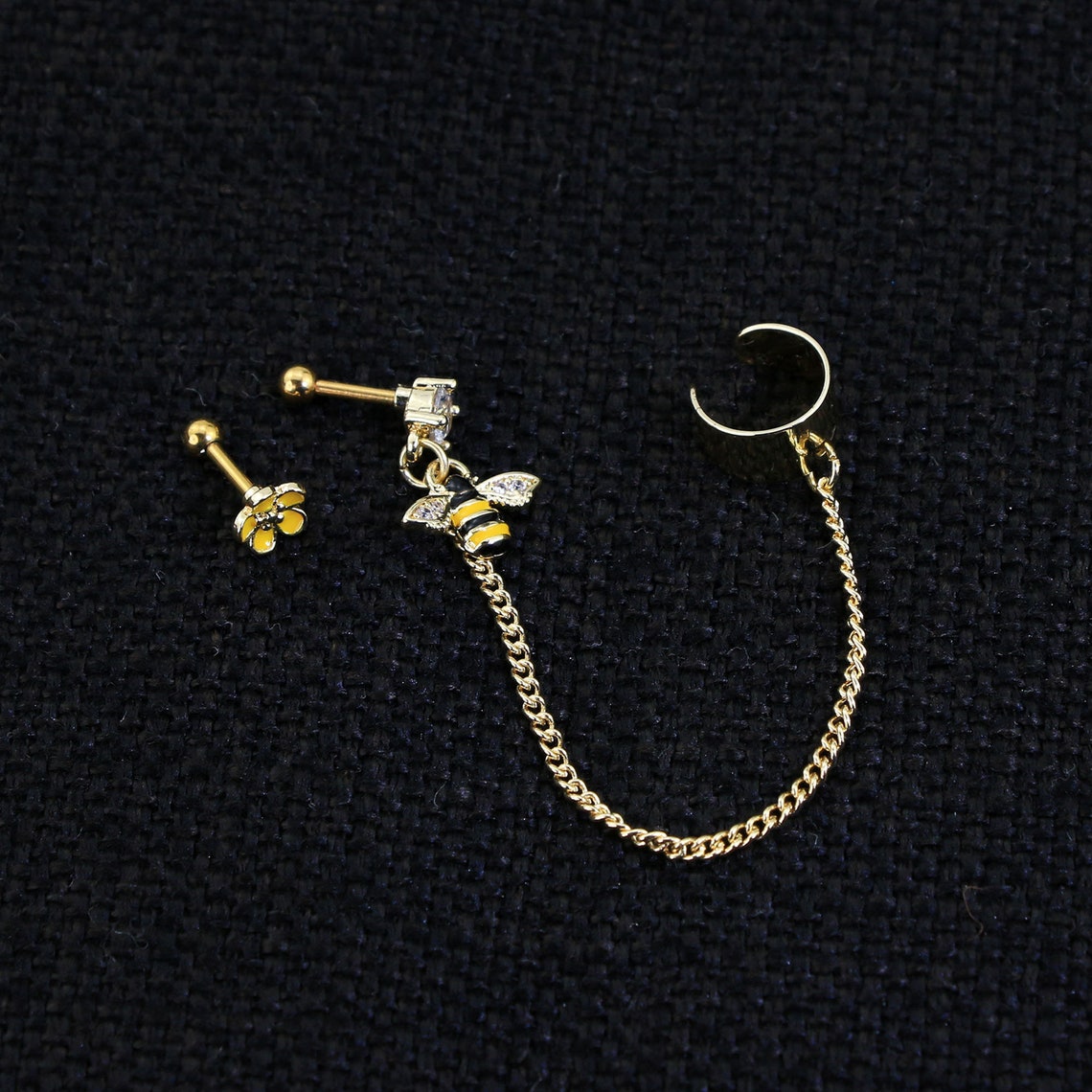 16g Cartilage Chain Earrings Ear Cuff Double Piercing Earrings Etsy