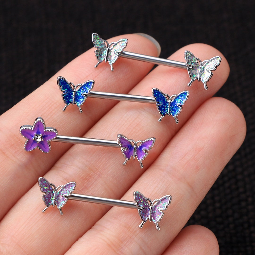 Nipple Barbell 14G Nipple Piercing Butterfly Nipple Jewelry Nipple Ring