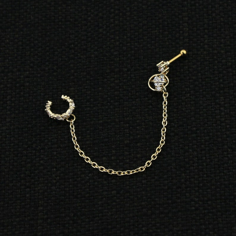 16G Cartilage Stud/cartilage Chain Earring/ear Cuff/helix Etsy