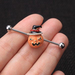 14G Pumpkin Industrial Barbell/Halloween Industrial Piercing Jewelry/Industrial Ring/Industrial Earring/Cartilage Earring/Black Friday