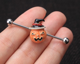 14G Kürbis Industrial Barbell/Halloween Industrial Piercing Schmuck/Industrial Ring/Industrial Ohrring/Knorpelohrring/Black Friday