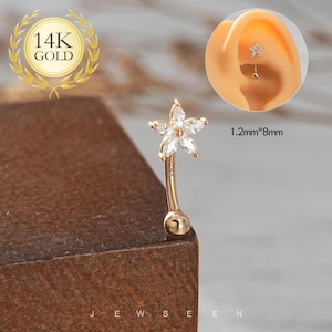 14K Solid Gold Flower Rook Jewelry/Eyebrow Ring/Rook Piercing/Eyebrow Jewelry/Rook Barbell/Eyebrow Jewelry/Mother&#39;s Day Gift/Body jewelry