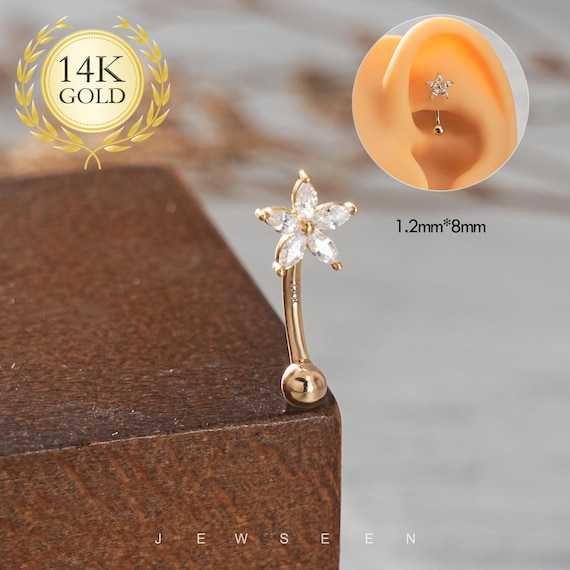 14K Solid Gold Flower Rook Jewelry/Eyebrow Ring/Rook Piercing/Eyebrow Jewelry/Rook Barbell/Eyebrow Jewelry/Mother's Day Gift/Body jewelry