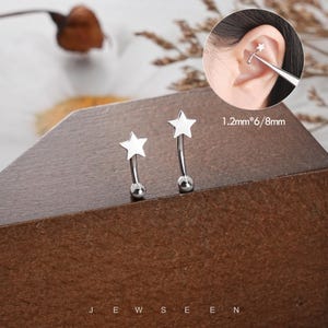 16G Silver Star Rook Earring/Curved Barbell/Eyebrow Ring/Daith Earring/Star Screw Cartilage Earring/Rook Piercing Jewelry/Gifts