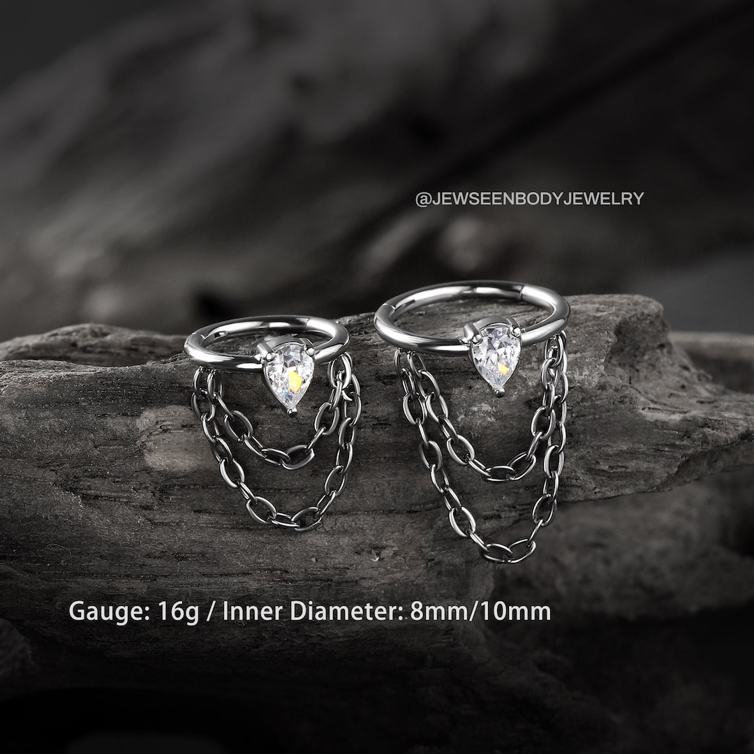 16G Chain Cartilage Earring,chain Hoop Earring ,CZ Helix Piercing Jewelry With Double Chains,hinged Segment Ring,helix Hoop,helix Earring - Etsy Japan