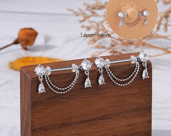 Bague Chaîne De Corps Pour Téton En Alliage Avec Strass - Bijou Fantaisie J21 - Longueur 35cm