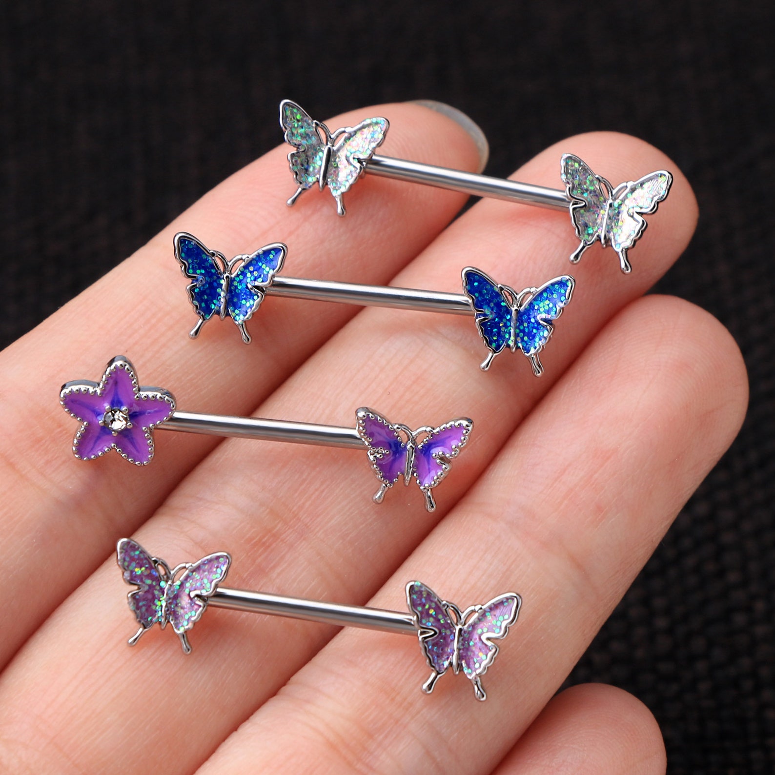 Nipple Barbell 14g Nipple Piercing Butterfly Nipple Jewelry Etsy