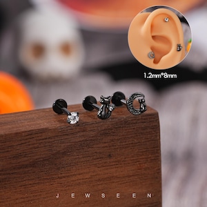 3PCS Halloween Cartilage Earring/Moon Cat Helix Stud/Tragus Piercing Jewelry/Cartilage piercing Earring/Minimalist Earring/Halloween Jewelry