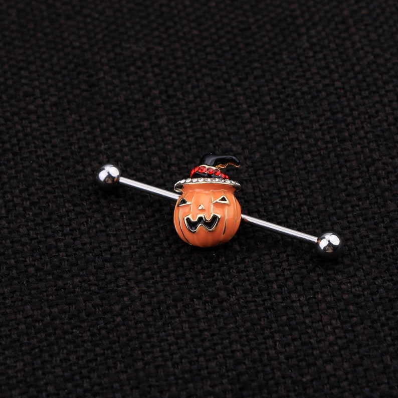 Cute Pumpkin Industrial Barbell 316L Stainless Steel Industrial Piercing 14g Industrial Bar