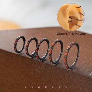 Black and Red Hoop/Daith Earring/Gothic Nose Ring/Helix Piercing/Tragus Earring/Cartilage Hoop/paved stud Jewelry/Daith Hoop/Hinged Clicker