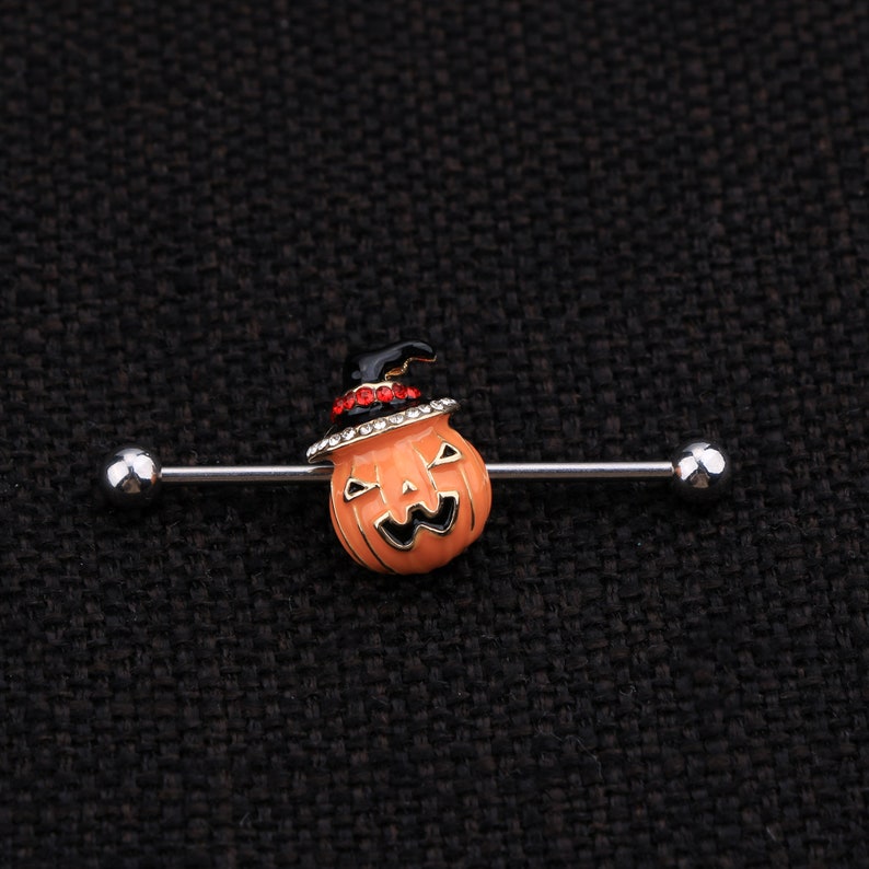 Cute Pumpkin Industrial Barbell 316L Stainless Steel Industrial Piercing 14g Industrial Bar