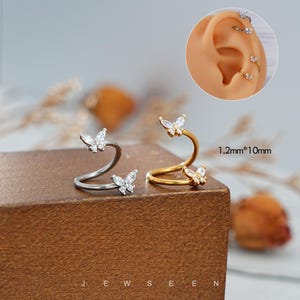16g Twisted Cartilage Earrings Butterfly Gem Twisted Barbell Earring/Conch Earrings/Helix Earring/Cartilage Piercing/S stud/Lip jewelry