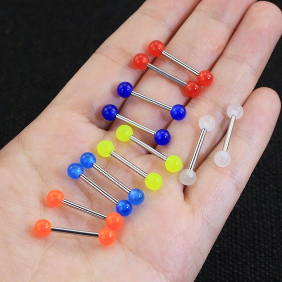 12PCS Tongue Rings glow in the Daek Tonge Piercing surgical Steel