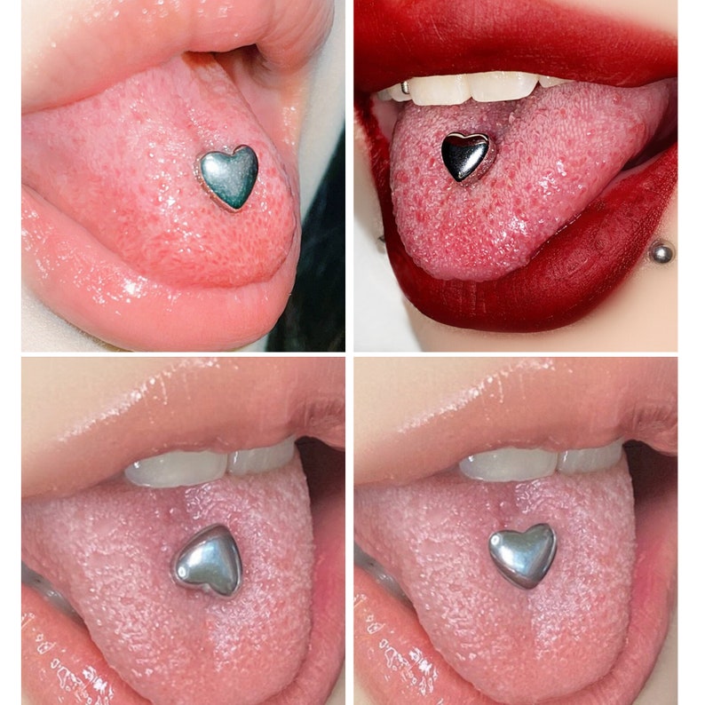 G23 Titanium Tongue Barbell/ Heart Tongue Rings/ Bar Straight Barbell/ Internally Threaded Tongue Piercing/ Tongue Jewelry for Women Men image 2