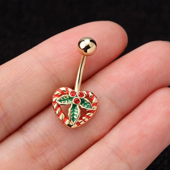14G Christmas Belly Button Ring/heart Belly Barbell/ Navel Etsy