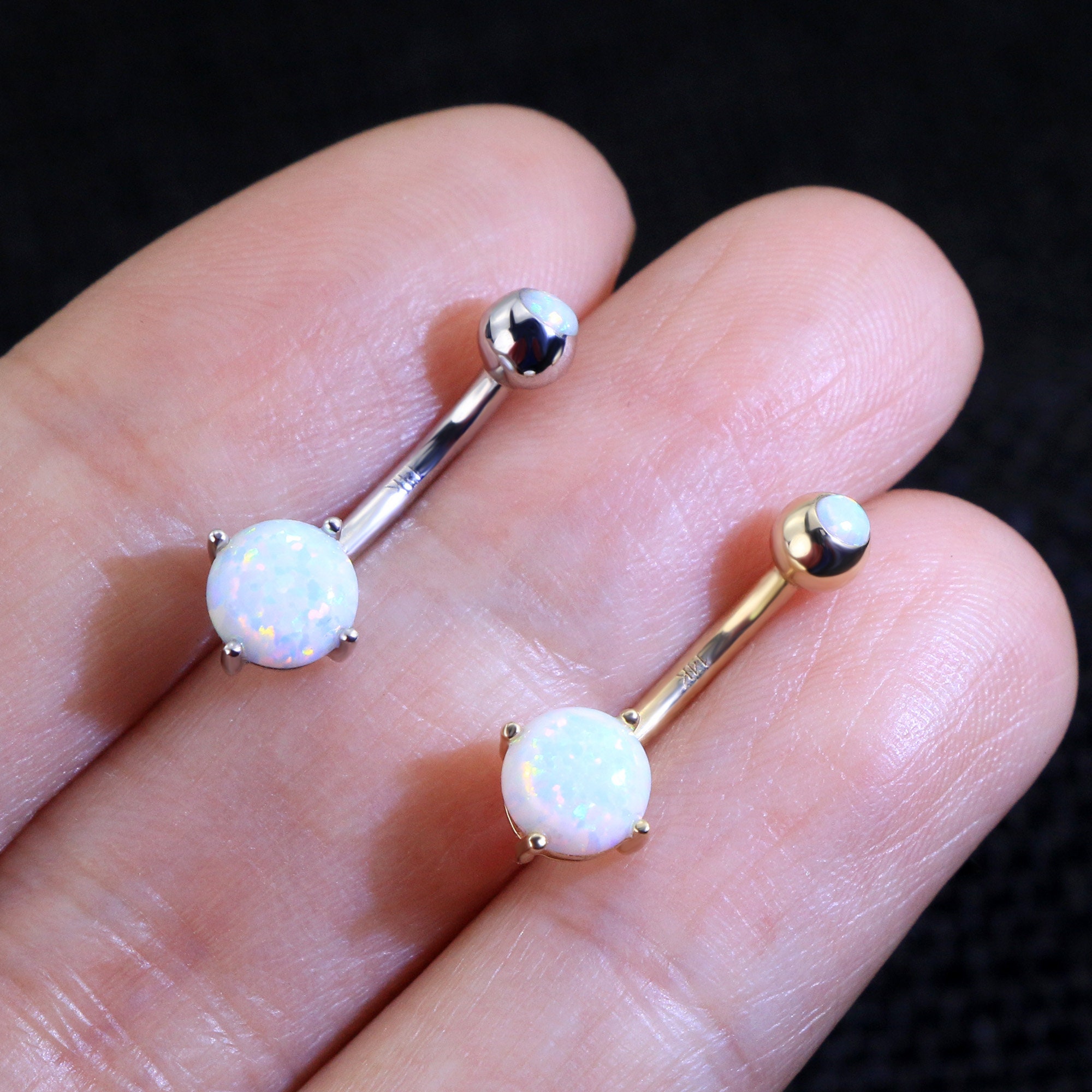 14K Gold Belly Button Rings Synthetic Opal Navel Rings Round Etsy