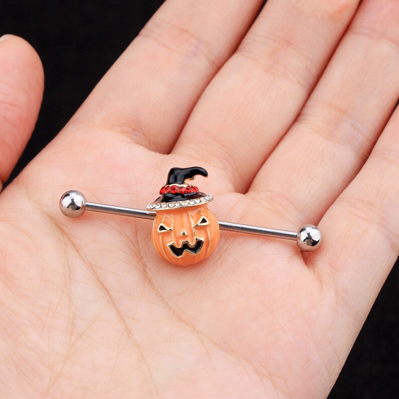 Cute Pumpkin Industrial Barbell 316L Stainless Steel Industrial Piercing 14g Industrial Bar