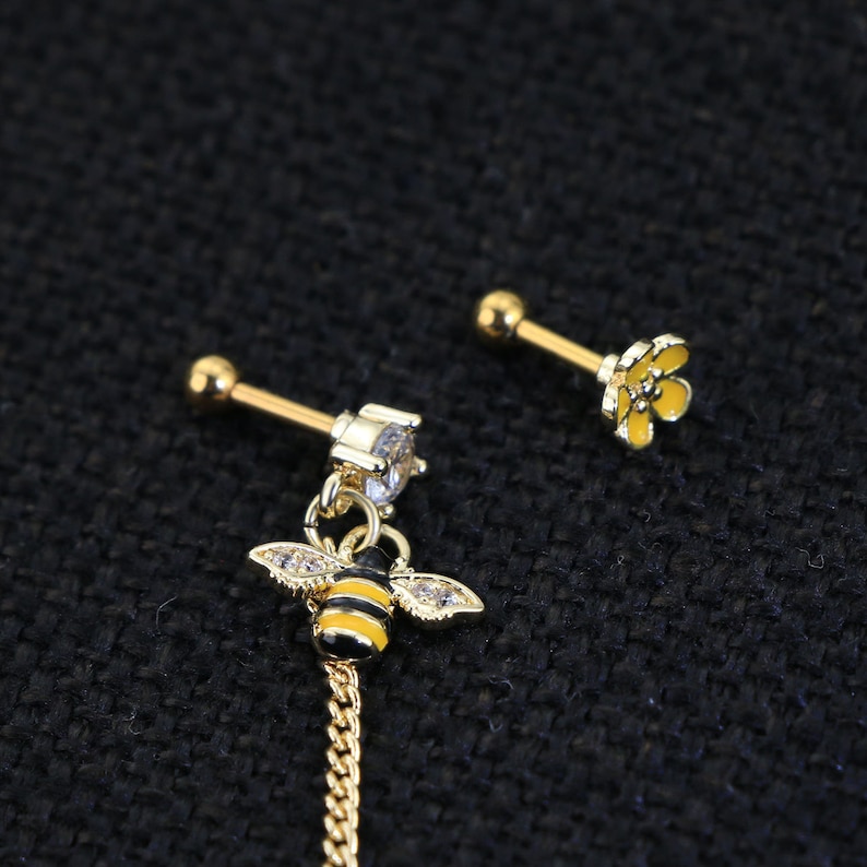 16G Cartilage Chain Earrings Ear Cuff Double Piercing Earrings Etsy