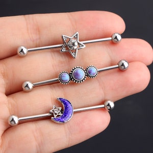 3PCS Industrial Barbell/ Moon Industrial Bar/Star Industrial Ring/Industrial Piercing Jewelry/Cartilage Earring/Christmas Gift/Black Friday
